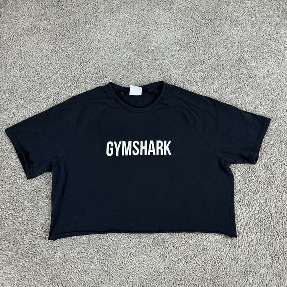 Gmyshark Legacy Shirt Womens Large Black White Cropped Spellout Gym Training - Picture 2 of 9